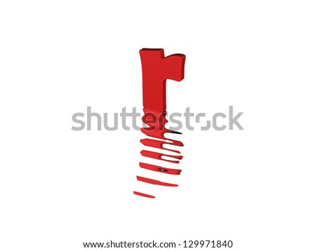 3d render of red typography, isolated on white background and reflection on the floor rippled