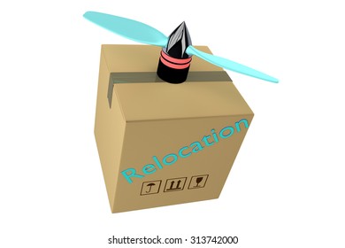 3d render of relocation carton box or container with propeller