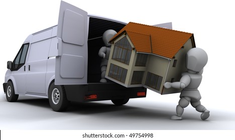 3D Render Of Removal Men Loading A Van