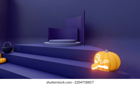 3d Render, 3d Representation, Purple And Black Podium And Minimal Abstract Background For Halloween,, 3d Rendering Geometric Shape, Stage For Awards On Website In Modern.