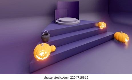 3d Render, 3d Representation, Purple And Black Podium And Minimal Abstract Background For Halloween,, 3d Rendering Geometric Shape, Stage For Awards On Website In Modern.