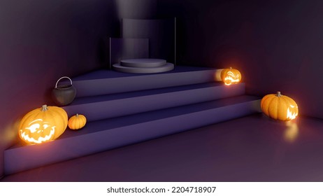 3d Render, 3d Representation, Purple And Black Podium And Minimal Abstract Background For Halloween,, 3d Rendering Geometric Shape, Stage For Awards On Website In Modern.