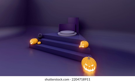 3d Render, 3d Representation, Purple And Black Podium And Minimal Abstract Background For Halloween,, 3d Rendering Geometric Shape, Stage For Awards On Website In Modern.