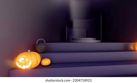 3d Render, 3d Representation, Purple And Black Podium And Minimal Abstract Background For Halloween,, 3d Rendering Geometric Shape, Stage For Awards On Website In Modern.