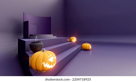 3d Render, 3d Representation, Purple And Black Podium And Minimal Abstract Background For Halloween,, 3d Rendering Geometric Shape, Stage For Awards On Website In Modern.