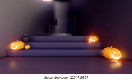 3d Render, 3d Representation, Purple And Black Podium And Minimal Abstract Background For Halloween,, 3d Rendering Geometric Shape, Stage For Awards On Website In Modern.