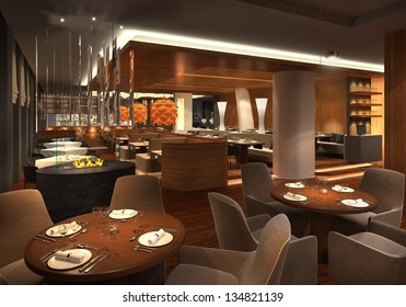 3d Render Of A Restaurant  Interior