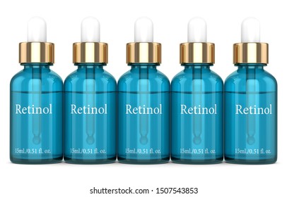3d Render Of Retinol Bottles With Dropper Over White Background