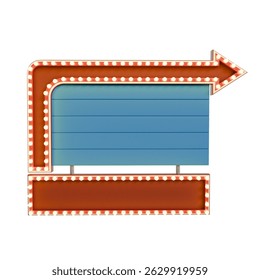 3d render Retro light box billboard template, promotional arrow banner ads and Cinema light frame.