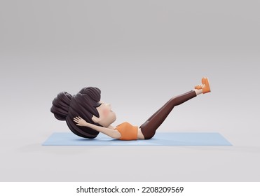 3d Render. Reverse Crunch, Woman Doing Boat Pose Exercise  For Guide.