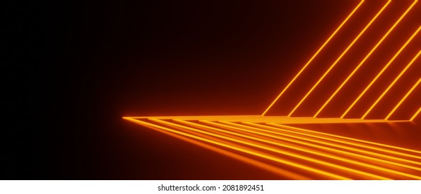 3d Render Of RGB Neon Light On Darkness Background. Abstract Laser Lines Show At Night. Ultraviolet Spectrum Beam Scene For Mock Up And Web Banner.