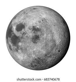 3D render, 'right' side of the moon isolated on white background (elements of this image are furnished by NASA)