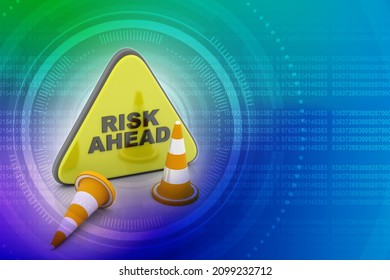 3d render risk ahead road cones 
