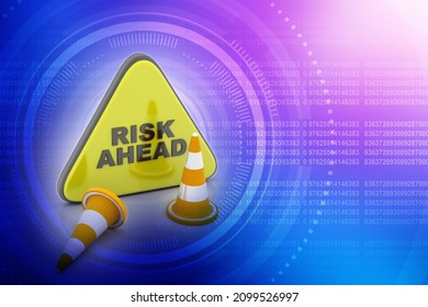 3d render risk ahead road cones 

