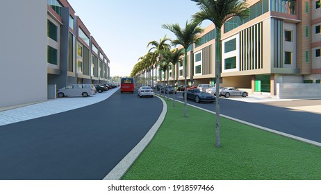 3D RENDER ROAD VIEW BEAUTIFUL PERSPECTIVE