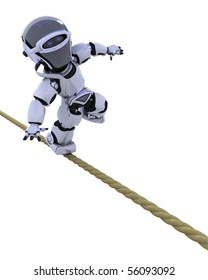 3D Render Of A Robot Balancing On A Tight Rope