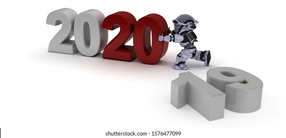 3D render of a robot with Celebrating the New Year