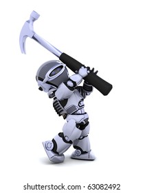 3D render of robot with claw hammer