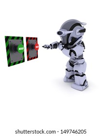 3D Render of a Robot deciding which button to push