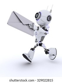 3D Render of a Robot delivering a letter