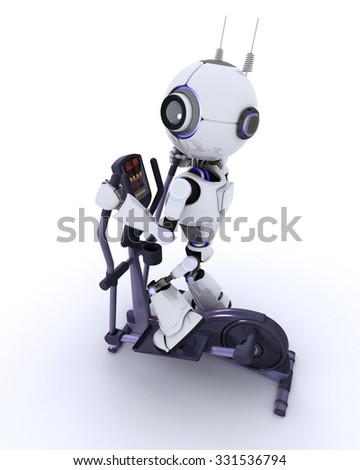 3D render of a robot at the gym on a cross trainer