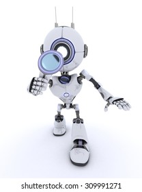 3d Render Robot Magnifying Glass Stock Illustration 309991271 ...