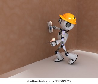 3D Render of a Robot plastering a wall