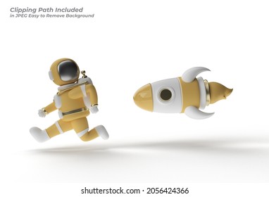 3d Render Rocket Target To Astronaut Marketing Poster Pen Tool Created Clipping Path Included In JPEG Easy To Composite.