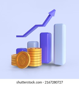 3d Render Of ROI Concept, Return On Investment, People Managing Financial Chart, Profit Income. Isolated On Purple Background