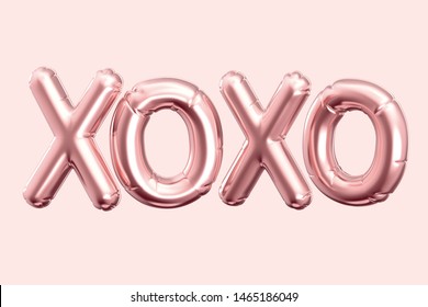 3d Render Rose Gold Balloon XOXO Phrase On Pink Background