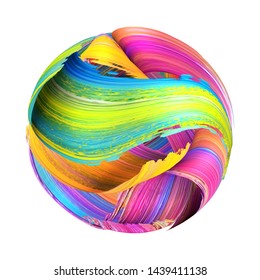 3d render, round shape made of abstract brush strokes, paint splash, splatter, colorful curl, artistic spiral, vivid ribbon
