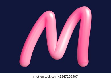 3D render rounded handwritten font letter M in pink. Graphic resource suitable for prints, artworks, mood boards and web advertisings. High quality 3D illustration.
