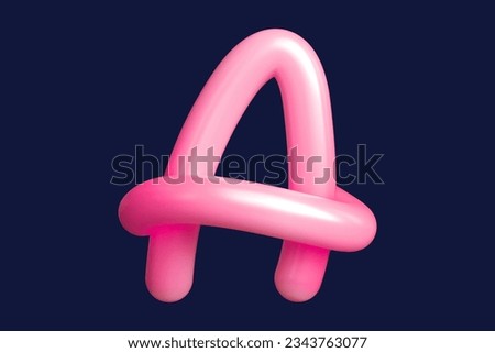 3D render rounded handwritten font letter A in pink. Graphic resource suitable for prints, artworks, mood boards and web advertisings. High quality 3D illustration.