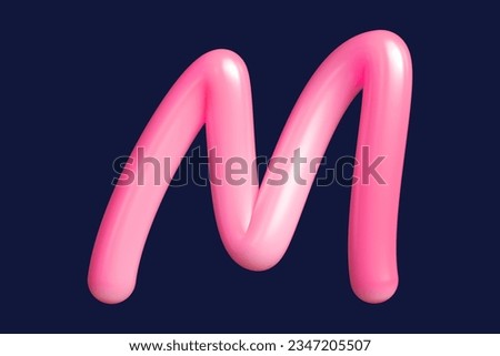 3D render rounded handwritten font letter M in pink. Graphic resource suitable for prints, artworks, mood boards and web advertisings. High quality 3D illustration.