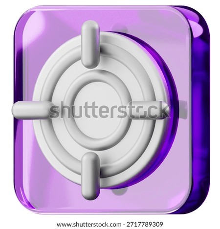 3D Render of Safe Icon on Purple Cube