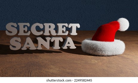 3d render of a Santa hat with the words Secret Santa - Powered by Shutterstock