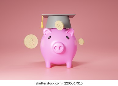 3d render of saving concepts, achievements in saving money or studying, decorated with degree hats, pig coins. 3d rendering illustration - Powered by Shutterstock