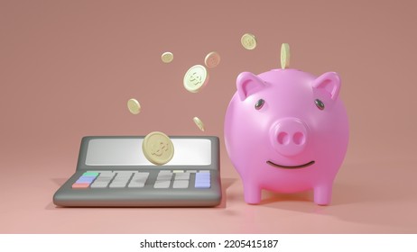 3d render of saving money concepts decorated with pork, coins and calculators. 3d rendering illustration - Powered by Shutterstock