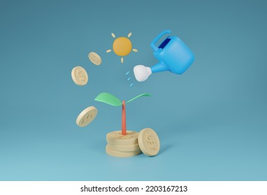 3d render of savings concepts, capital protection or long-term investments decorated with coins, showers, sun and trees. Illustration 3 d rendering - Powered by Shutterstock