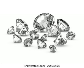 3d Render Of Scattered Diamonds