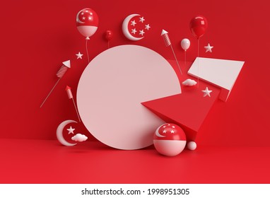 3D Render Scene of Minimal Podium Scene for Display Products Advertising Design. Singapore Independence Day Concept. - Powered by Shutterstock