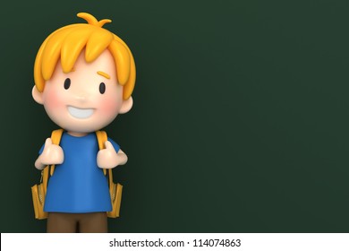 3d Render Of A School Boy With Chalk Board Background