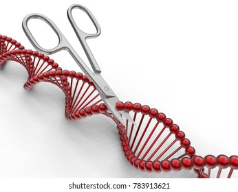 3D Render Scissors Cutting DNA Strand