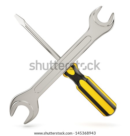 3d render of screwdriver with wrench crossed