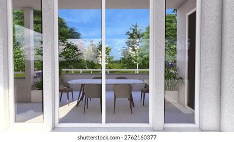 3d render of seating area design, balcony 
