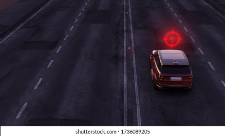 3D Render Of Self Driving Autopilot Autonomous Car 3d Animation. Smart Technology Of Transportation.