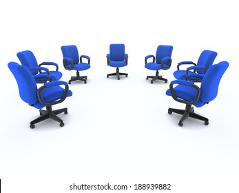 3d Render Of A Semi Circle Of Office Chairs