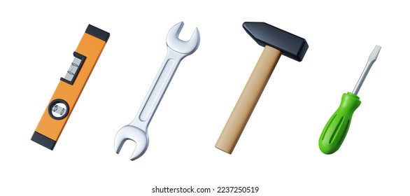 3d render, set of assorted building tools. Construction and renovation clip art isolated on white background