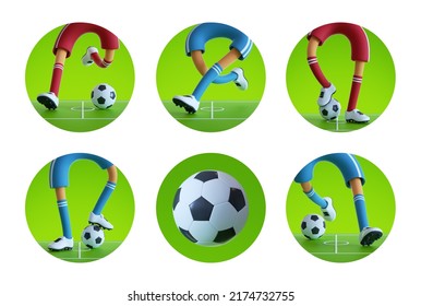 3d render, set of assorted round stickers with legs and soccer ball, modern icons for social account design. Football concept circles isolated on white background - Powered by Shutterstock