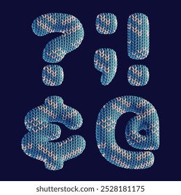 3d render set of letters made of knitted fabric with cozy sweater pattern